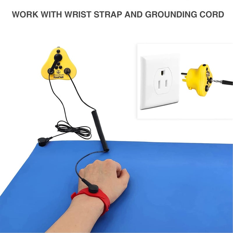 KooMall 1Meg Ohm Safe Grounding Plug for Wrist Straps, Anti Static Mat, ESD Sensitive Device, Earth Outlet Socket Adapter for Antistatic Bracelets Wristband, Ground Cable Cord Wire (1xStuds+2xJacks) - Image 5